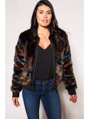 Anthropologie Marrakech Camo Faux Fur Bomber Jacket – Size S